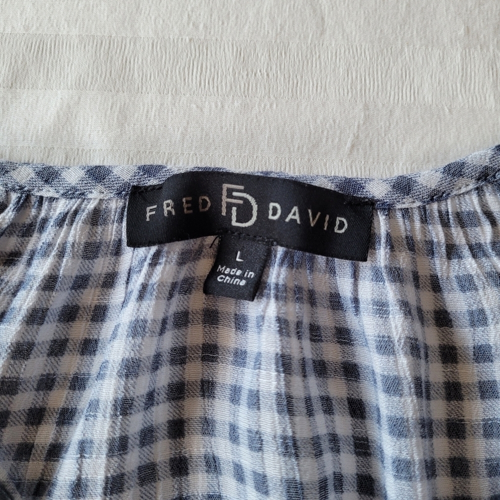 Fred David  Black and White Gingham Blouse Size L - Picture 2 of 9